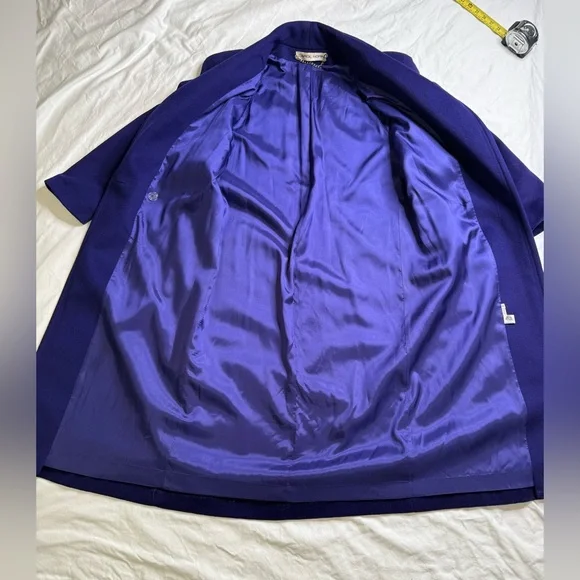 Vintage Carol Horn 100% Wool Long Coat Purple Shawl Collar Double Breasted USA 8 - Picture 7 of 13